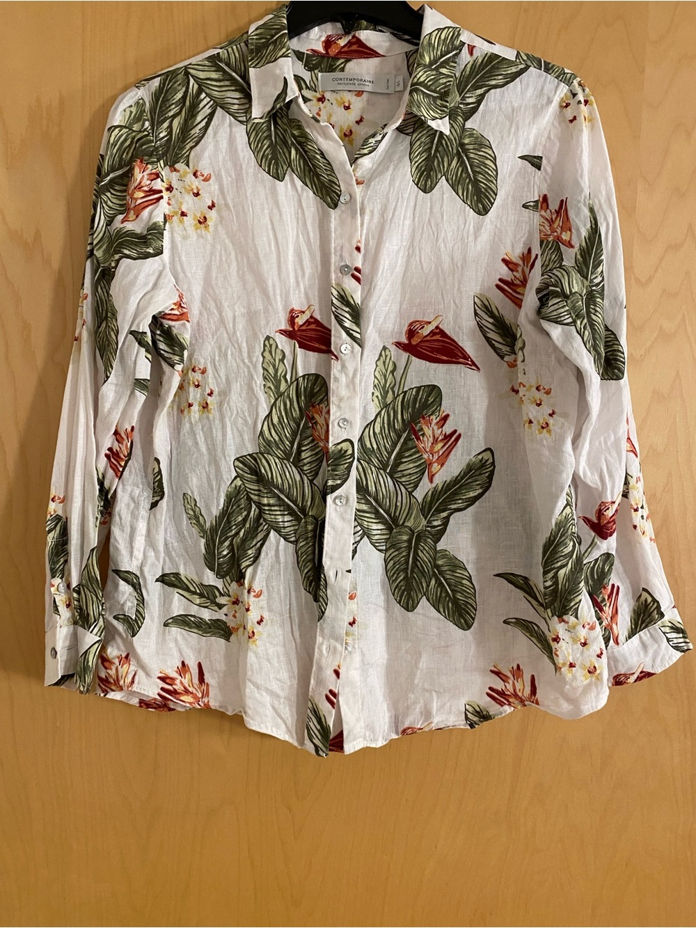 Tropical Leaf & Floral Button-Down Linen Shirt